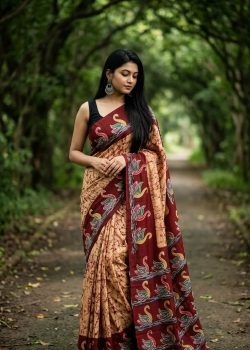Hand Batik on 3 Ply Murshidabad Silk Saree