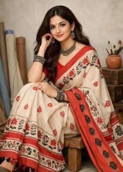 Printed Handloom Saree Look Ideas with Artistic Style